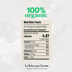 Nutrition facts label for a product from La Botanique Sacré, with '100% organic' text above.