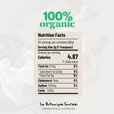 Nutrition facts label for a product from La Botanique Sacré, with '100% organic' text above.