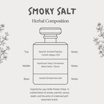 Diagram of a perfume bottle labeled 'Smoky Salt' with botanical illustrations on a white background.