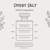 Diagram of a perfume bottle labeled 'Smoky Salt' with botanical illustrations on a white background.